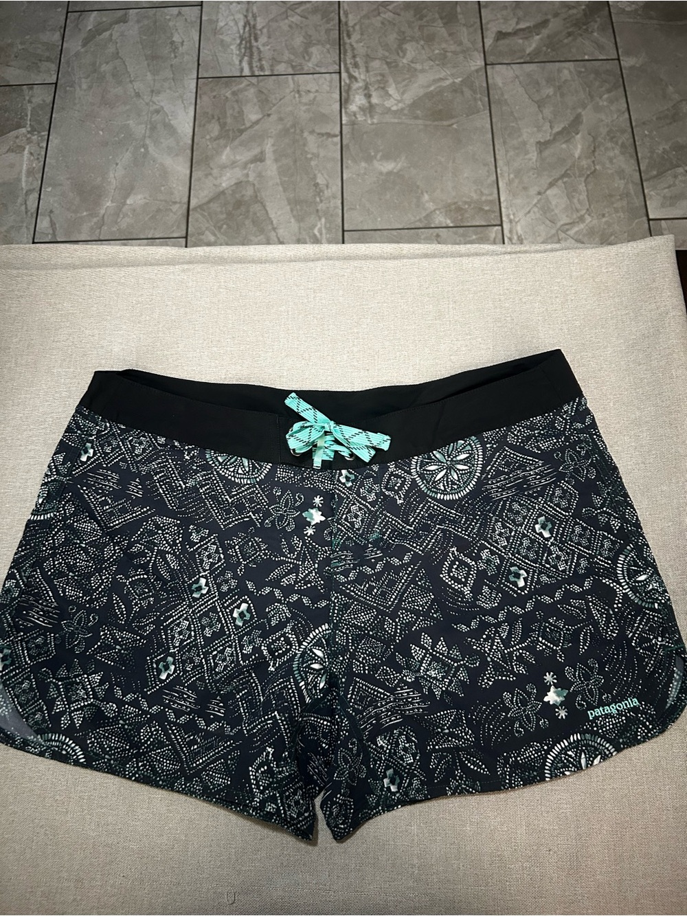Patagonia Black Shorts with Teal Drawstring